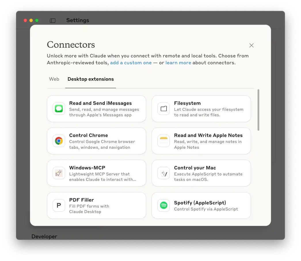Claude Desktop settings